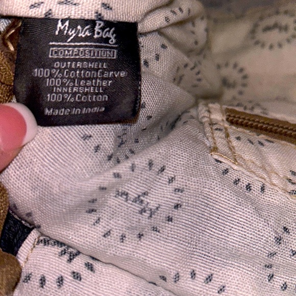 MYRA🌻BAG BOHO Blue Floral Canvas Navy Denim💙Brown LEATHER Handles & Accents - Picture 14 of 16